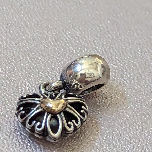 Pandora Filled With Love Heart Sterling Silver & 14K Gold Dangle Bead - Picture 9 of 13